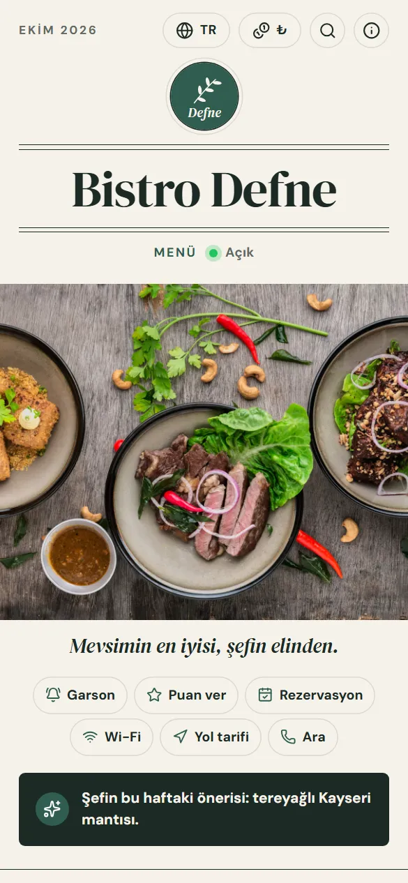 Bistro QR menü tasarımı
