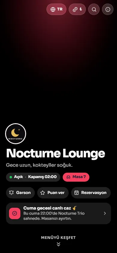 Nocturne Lounge menüsü, Akış tasarımıyla