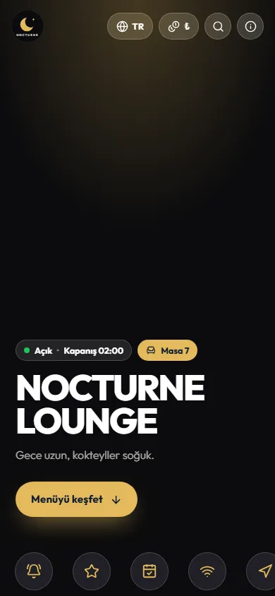 Nocturne Lounge menüsü, Gece tasarımıyla
