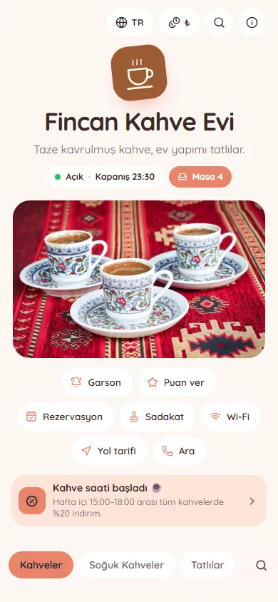 Fincan Kahve Evi menüsü, Çevir tasarımıyla
