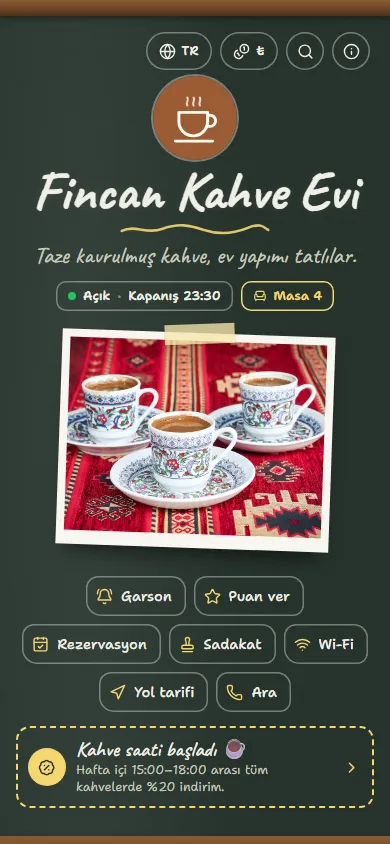Fincan Kahve Evi menüsü, Kara Tahta tasarımıyla