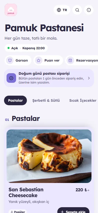 Pamuk Pastanesi menüsü, Deste tasarımıyla