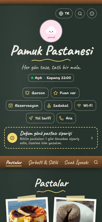 Pamuk Pastanesi menüsü, Kara Tahta tasarımıyla
