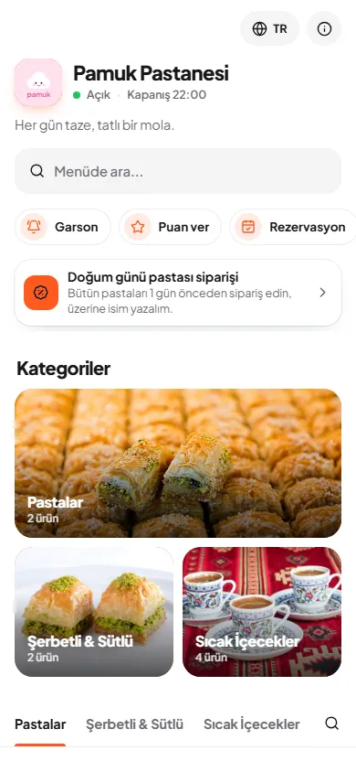 Pamuk Pastanesi menüsü, Vitrin tasarımıyla
