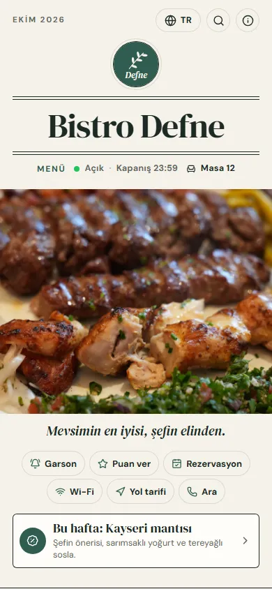 Bistro Defne menüsü, Bistro tasarımıyla