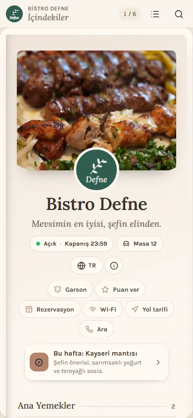 Bistro Defne menüsü, Kitap tasarımıyla