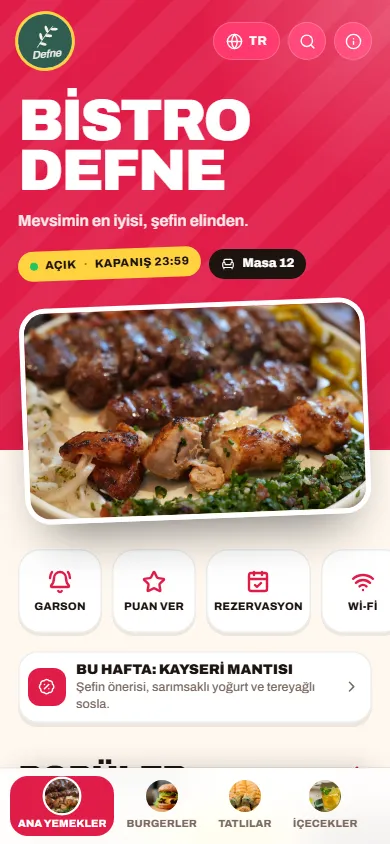 Bistro Defne menüsü, Lezzet tasarımıyla