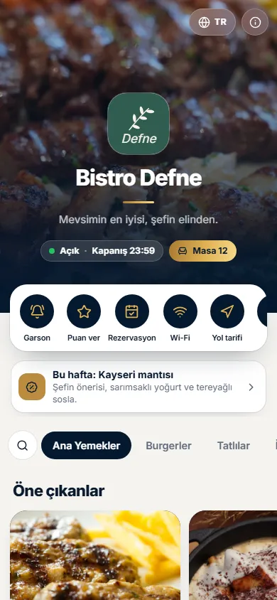Bistro Defne menüsü, Okzen tasarımıyla